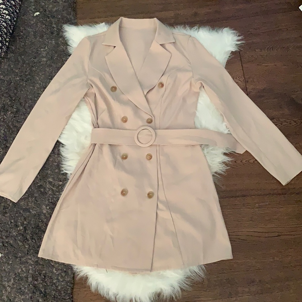 SHEIN Business Khaki Blazer Dress Double Breasted